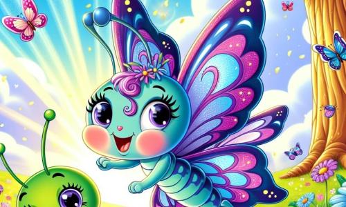 Un petit papillon nommé Lila, aux ailes bleu et violet, vole joyeusement au-dessus d'un grand chêne. Elle danse dans les airs, entourée de fleurs éclatantes et de rayons de soleil. À côté d'elle, un grillon vert vif, avec de grandes antennes et un sourire malicieux, saute sur une feuille, prêt à jouer. Le jardin est enchanteur, rempli de fleurs multicolores et d'une douce brise. Lila et ses amis s'amusent lors d'un pique-nique sous le chêne, partageant des miettes de pain et jouant ensemble, remplis de rires.