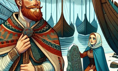 Arvid, un homme grand aux épaules larges avec une barbe rousse et des yeux déterminés, se tient sur un vieux chantier naval avec un sourire confiant. Il porte une tunique en laine ornée de motifs nordiques et tient une corde tressée, prêt à libérer le navire. À ses côtés, Asa, une jeune femme d’environ 20 ans, drapée dans une cape bleue, observe la mer avec curiosité, agenouillée près d'une pierre runique. Le chantier naval est ancien, entouré de coques de bois échouées sous un ciel grisâtre. La neige recouvre le sol, contrastant avec le bois sombre. Arvid et Asa se concentrent sur le navire Cœur-de-Sapin, coincé dans la glace. Arvid s'apprête à allumer un feu pour réchauffer l’atmosphère, tandis qu’Asa écoute le vent, déterminés à libérer le navire, unis par l'espoir et le courage.