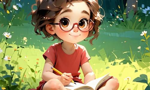 Lucie, une fille de 12 ans aux cheveux bruns et bouclés, est assise dans l'herbe d'un jardin, un carnet sur les genoux, l'air mélancolique mais déterminée, prête à écrire. À côté d'elle, son ami Mathis, 12 ans, aux cheveux blonds et lunettes rondes, l'encourage. Clara, une fille de 11 ans aux cheveux châtains et tressés, observe Lucie près d'un arbre. Le jardin est fleuri avec des roses, des marguerites et des tournesols. En arrière-plan, une vieille maison en pierre avec des volets bleus évoque la chaleur familiale. Lucie se souvient de sa grand-mère en écrivant des souvenirs, entourée de ses amis qui la soutiennent.