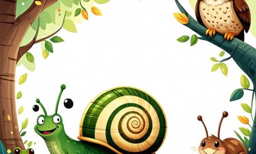 Un escargot nommé Gaston, avec une coquille rayée de vert et de jaune, se tient au centre de la scène, souriant d'excitation. Il est entouré de ses amis : Camille, une grenouille joyeuse, et Léon, un hibou sage, perché sur une branche. La scène se déroule dans une forêt enchantée, avec des arbres majestueux et des fleurs colorées. Des rayons de soleil illuminent le sol parsemé de feuilles dorées. Gaston, Camille et Léon se préparent à commencer leur chasse au trésor, entourés d'énigmes sur des feuilles d'érable, dans une atmosphère de joie et d'aventure.