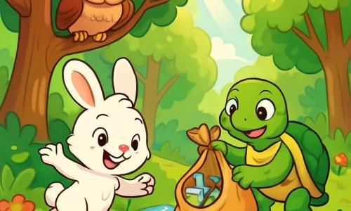 Léo, un petit lapin aux grandes oreilles et à la fourrure blanche, saute joyeusement au bord d’un ruisseau. Ses yeux brillent d’excitation et il est déterminé à nettoyer son environnement. À ses côtés, Clara la tortue, avec sa carapace verte, sourit en tenant un sac rempli de déchets. Max le hibou, perché sur une branche, observe la scène avec sagesse. Ils se trouvent dans une forêt luxuriante, avec des arbres majestueux et un ruisseau cristallin. Léo et ses amis ramassent des déchets autour du ruisseau, transformant un endroit sale en un espace propre, tout en célébrant leur amitié et leur engagement pour la nature.