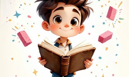 Émile, un jeune carnet en cuir usé aux pages jaunies, est au centre de l'image, avec des yeux brillants de curiosité et un sourire enthousiaste. Il tient un vieux journal ouvert, penché en avant comme s'il venait de découvrir un secret. À ses côtés, Lila, une petite gomme rose pleine d'énergie, saute de joie, pointant une vieille photo accrochée au mur. En arrière-plan, Clara, une règle en bois méthodique, observe l'armoire en bois sombre, les sourcils froncés, tandis que Max, un crayon coloré, est assis par terre, dessinant la scène. Le lieu est une vieille maison abandonnée avec des murs couverts de lierre et des fenêtres brisées laissant passer la lumière dorée, remplie de poussière et de toiles d'araignées. Émile et ses amis découvrent un vieux journal dans une pièce sombre, entourés de vieux meubles recouverts de draps blancs, prêts à résoudre l'énigme d'un trésor caché.