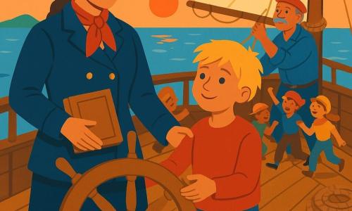 Sur le pont en bois du bateau 