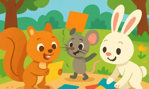 Un petit écureuil nommé Léo, aux yeux pétillants et au pelage brun doré, sourit en ramassant des papiers colorés dans le parc. À ses côtés, Mimi la souris, avec sa fourrure grise et ses grandes oreilles, soulève un papier avec enthousiasme. Toto le lapin, au pelage blanc, se penche pour ramasser plusieurs papiers, affichant un sourire fier. Le parc est rempli d'arbres aux feuilles vertes, de fleurs colorées et d'un ciel bleu clair. Léo et ses amis travaillent ensemble pour nettoyer le parc et le rendre plus beau.